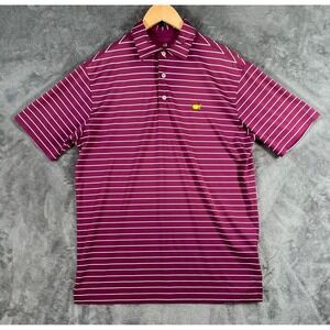 Masters Tech Polo Shirt Mens Medium Burgundy Stripe Golf  Casual Performance